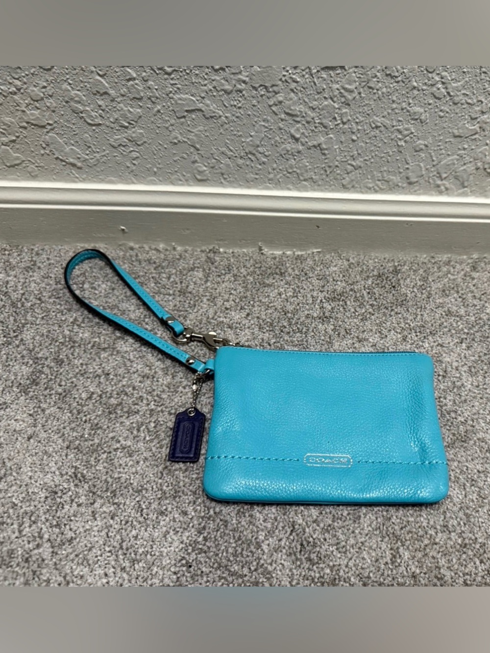 Coach Turquoise Blue Pebbled Leather Wristlet